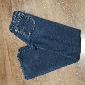 (27W/33L) Silver Jeans Co. Spur Denim Flare Bootcut Jeans Distressed Western